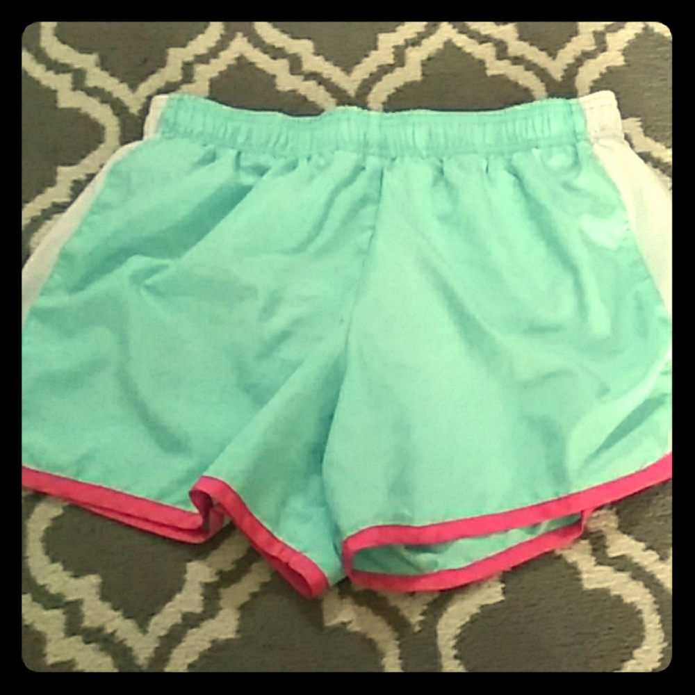 Athletic shorts there white blue and pink